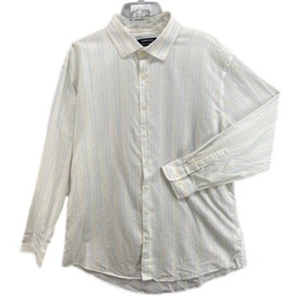 Nordstrom Shirts Mens 18 34 35 Trim Fit Non-Iron Striped Button Down Linen Blend